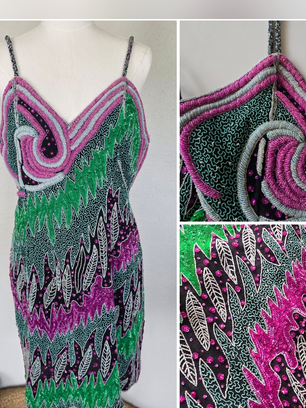 Vintage Klass Collections Beaded Bodycon Party Dress - Maximalist 80s/90s Glam - Picture 2 of 16
